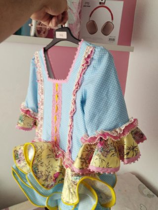 Vestido Flamenca Azul y Rosa Talla 4 a 5