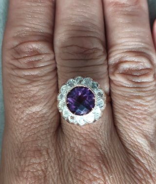 Anillo Oro Rosa 9k Amatista y Diamantes