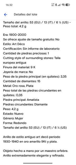 Anillo Oro Rosa 9k Amatista y Diamantes