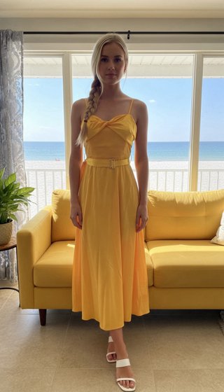 Vestido midi amarillo para eventos de playa