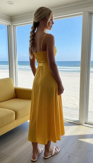 Vestido midi amarillo para eventos de playa