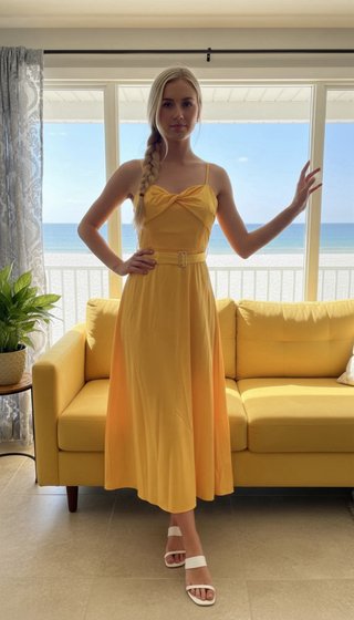 Vestido midi amarillo para eventos de playa