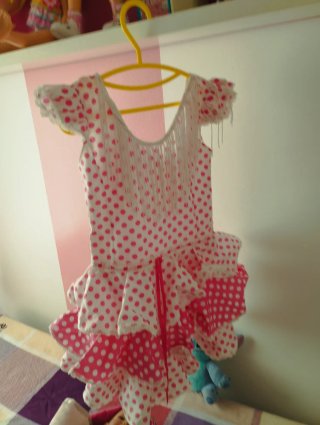 Vestido Flamenca Lunares Rosa y Blanco