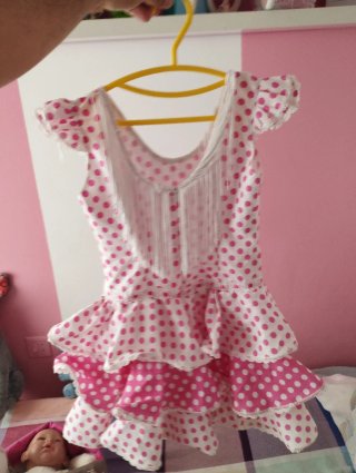 Vestido Flamenca Lunares Rosa y Blanco