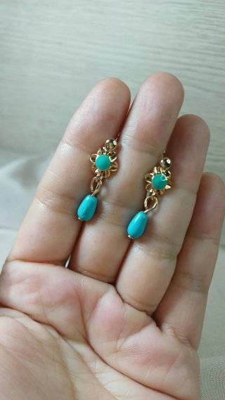 Pendientes Niña Turquesas Chapado Oro 18k