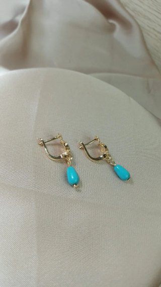 Pendientes Niña Turquesas Chapado Oro 18k