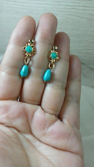 Pendientes Niña Turquesas Chapado Oro 18k