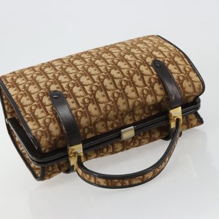 Christian Dior Trotter Canvas Hand Bag Beige Gold