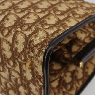 Christian Dior Trotter Canvas Hand Bag Beige Gold