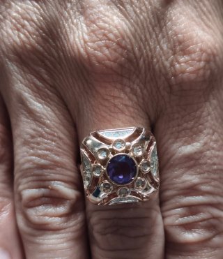 Anillo Oro Rosa 9k y Plata Espinela Diamante