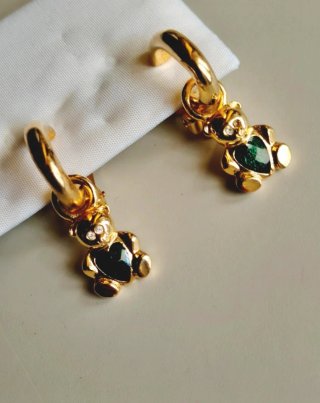 Pendientes vintage oso corazón verde