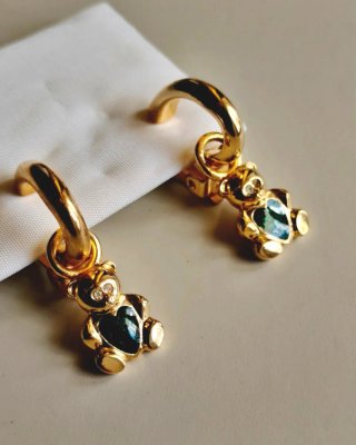 Pendientes vintage oso corazón verde