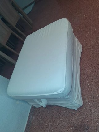 Puff baúl de tela beige y blanco Gran capacidad