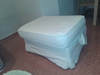 Puff baúl de tela beige y blanco Gran capacidad