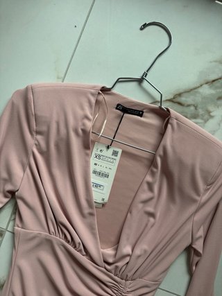 Zara Vestito Maniche Lunghe Ruches XS