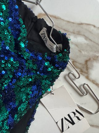 Vestito mini Zara paillettes blu e verdi