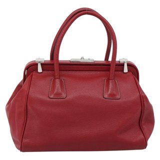 PRADA Hand Bag Leather Red Silver Auth 183707A -