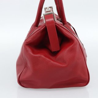 PRADA Hand Bag Leather Red Silver Auth 183707A -