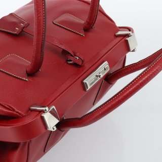 PRADA Hand Bag Leather Red Silver Auth 183707A -