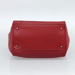 PRADA Hand Bag Leather Red Silver Auth 183707A -