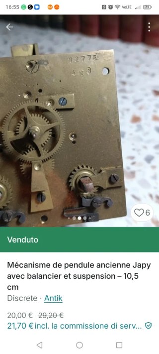Meccanismo pendola Japy antico