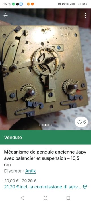 Meccanismo pendola Japy antico