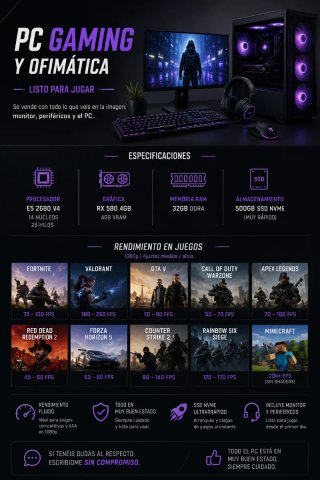 Combo PC Gaming con RX 580 y 32 GB RAM.