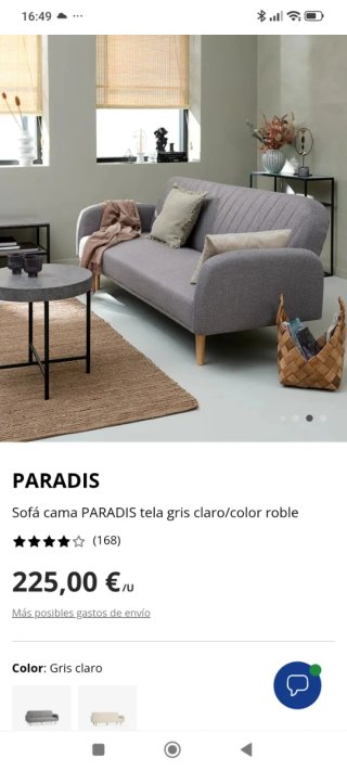 Sofá cama JYSK Paradis gris tela