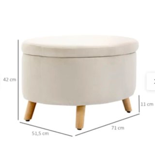 Puf blanco de tela con patas de madera
