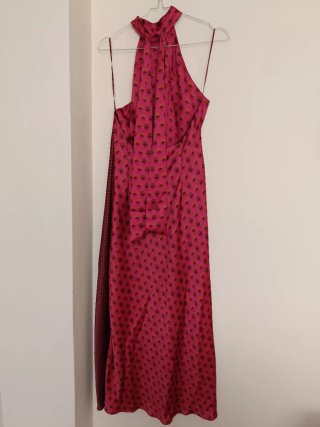 Vestido Midi satinado Halter Lunares zara talla M