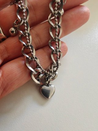 Pulsera doble acero corazón y bolitas