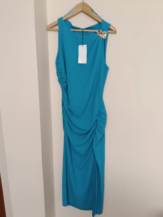 Vestido Zara Midi Drapeado aplique Dorado