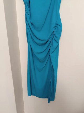 Vestido Zara Midi Drapeado aplique Dorado