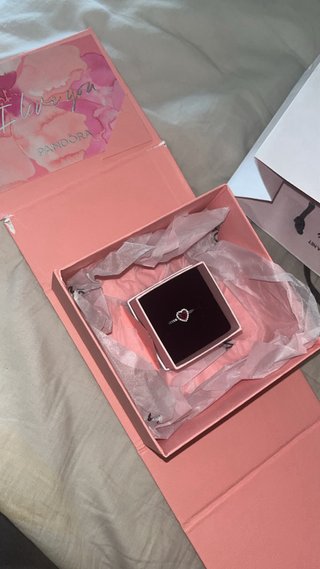 Anillo Pandora Corazón Rosa y Plata