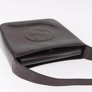 GUCCI Shoulder Bag Patent Leather Brown Silver