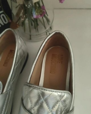 Mocassini Love Moschino Pelle Trapuntata Argento