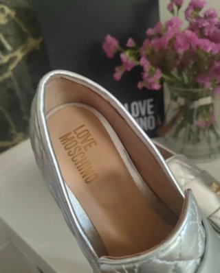 Mocassini Love Moschino Pelle Trapuntata Argento