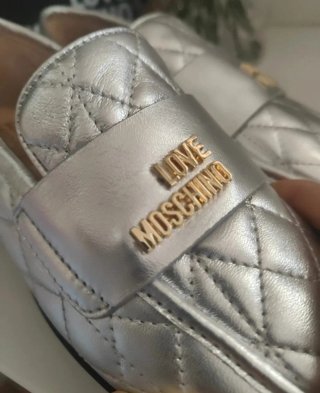 Mocassini Love Moschino Pelle Trapuntata Argento