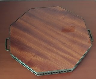 Vassoio Vintage Legno Intarsiato Floreale