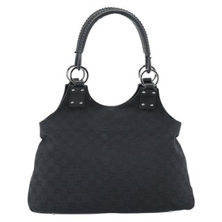 GUCCI GG Canvas Hand Bag Black Silver Auth 183035
