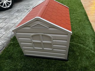 Casa Perro Exterior Plástico Gris/Rojo