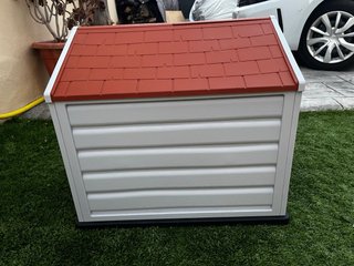 Casa Perro Exterior Plástico Gris/Rojo