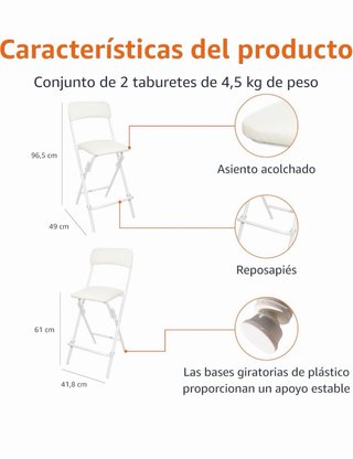 Amazon Basics 2 Taburete Plegable con Respaldo