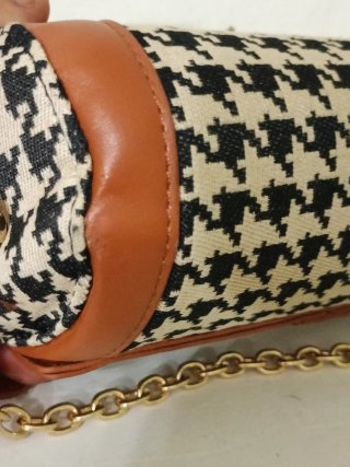 Borsa cilindro tessuto e pelle