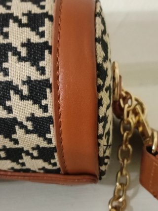 Borsa cilindro tessuto e pelle