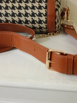Borsa cilindro tessuto e pelle