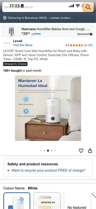 Humidificador Levoit Smart Cool Mist Blanco