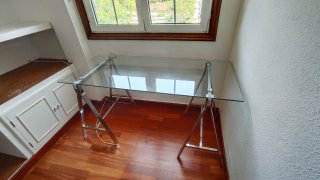 Escritorio cristal moderno metal plateado 60x140cm