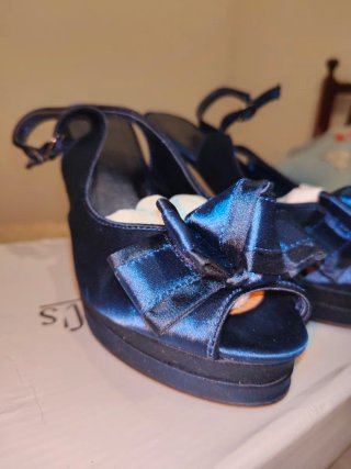 Sandalias Garoue Satén Azul Marino Talla 38