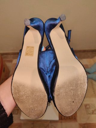 Sandalias Garoue Satén Azul Marino Talla 38